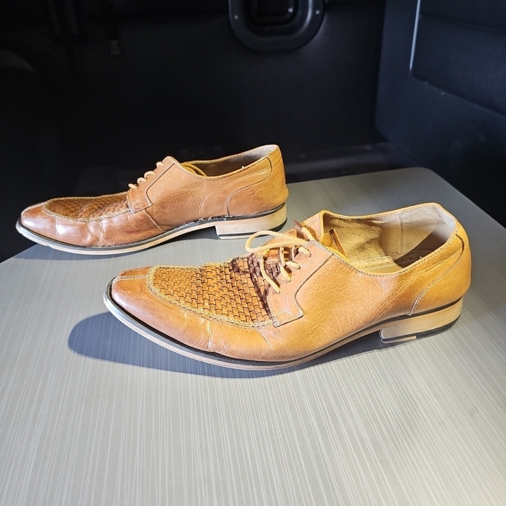 Stacy Adams Winthrop Moc Toe Oxford Dress Shoe Tan Men's 9.5M Fair *Heavy Wear*